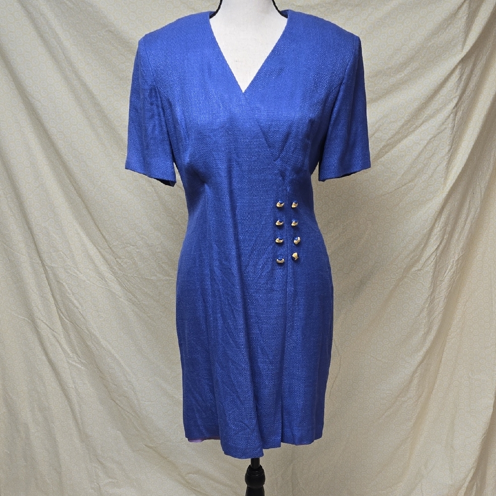 Elegant Blue Mini Dress with Gold Accents